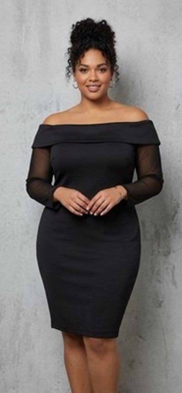 Calvin Klein Off-the-Shoulder Sheer Mesh Long Sleeve Sheath Dress black Size 16W